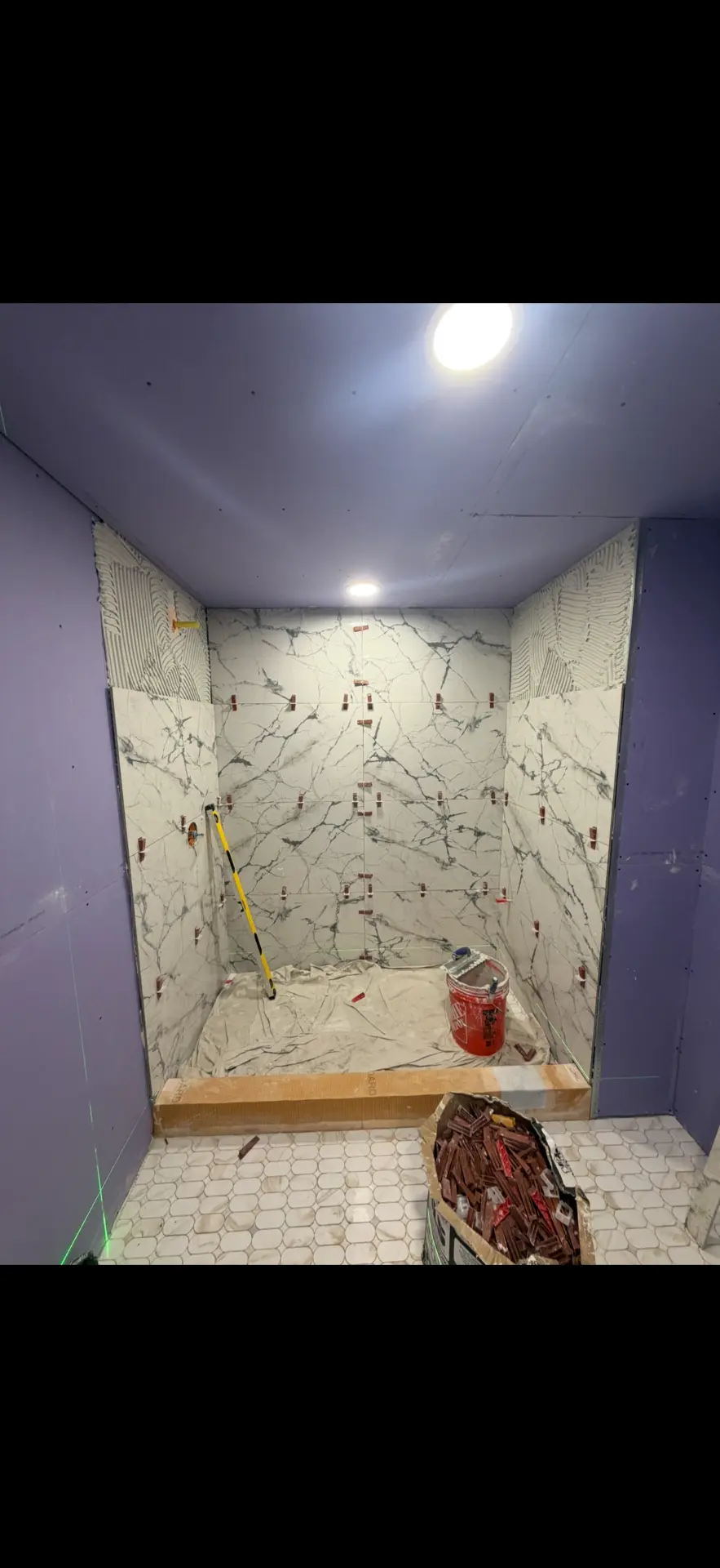Statuario Shower In Progress