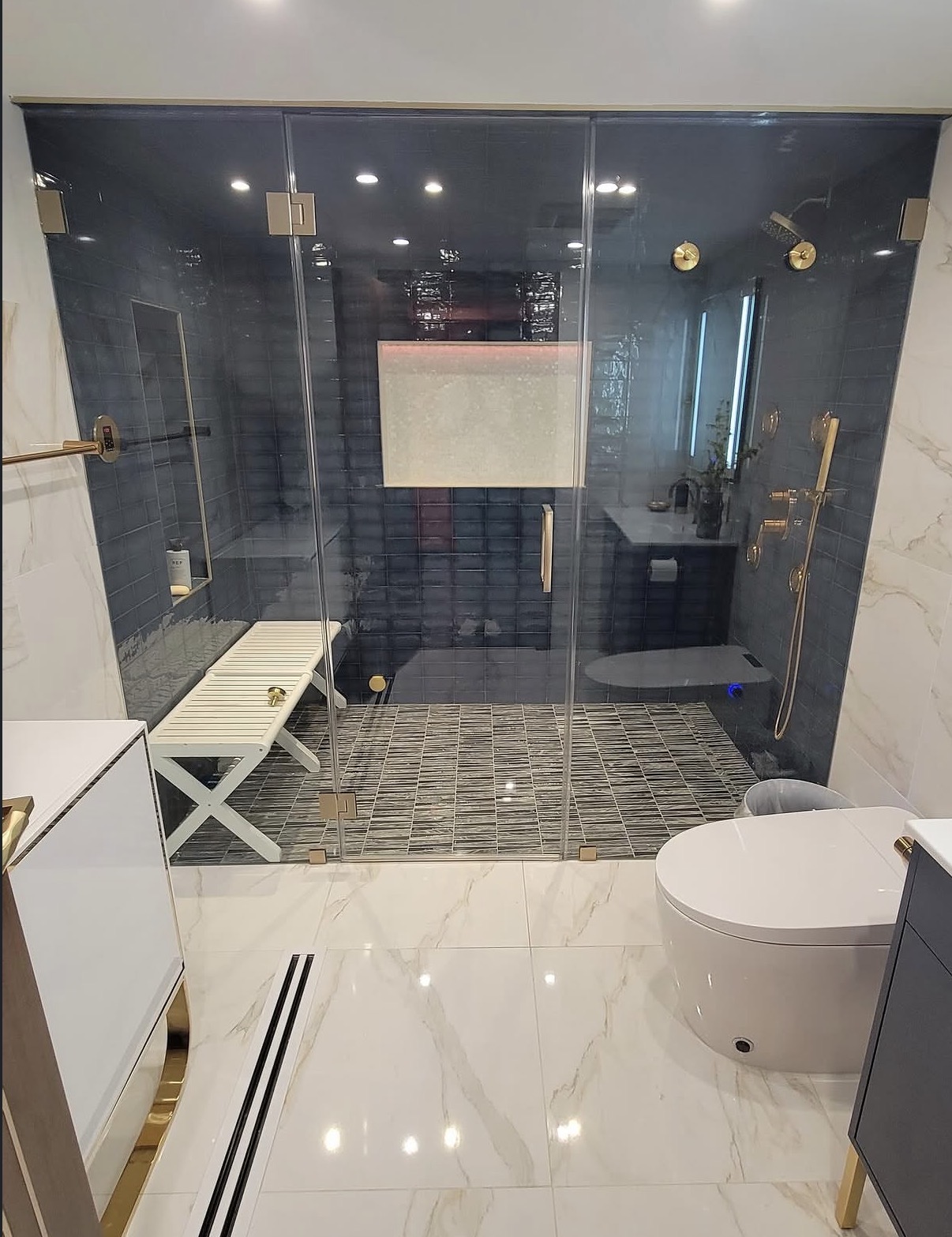Navy Glass Steam Shower