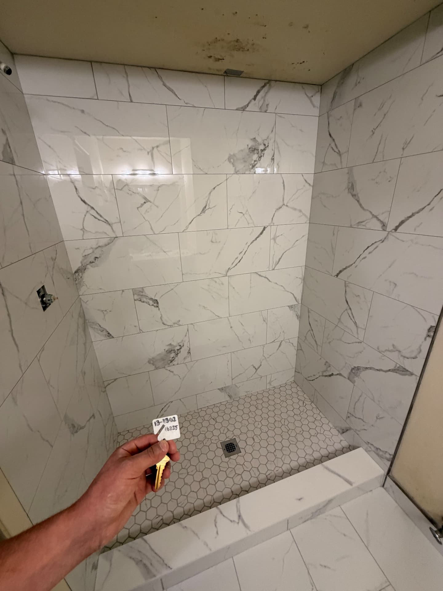 Hex-Pan Marble Shower