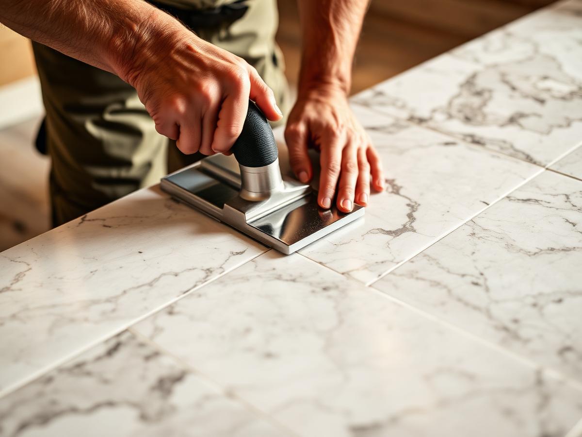 Craftsman setting large-format marble tile