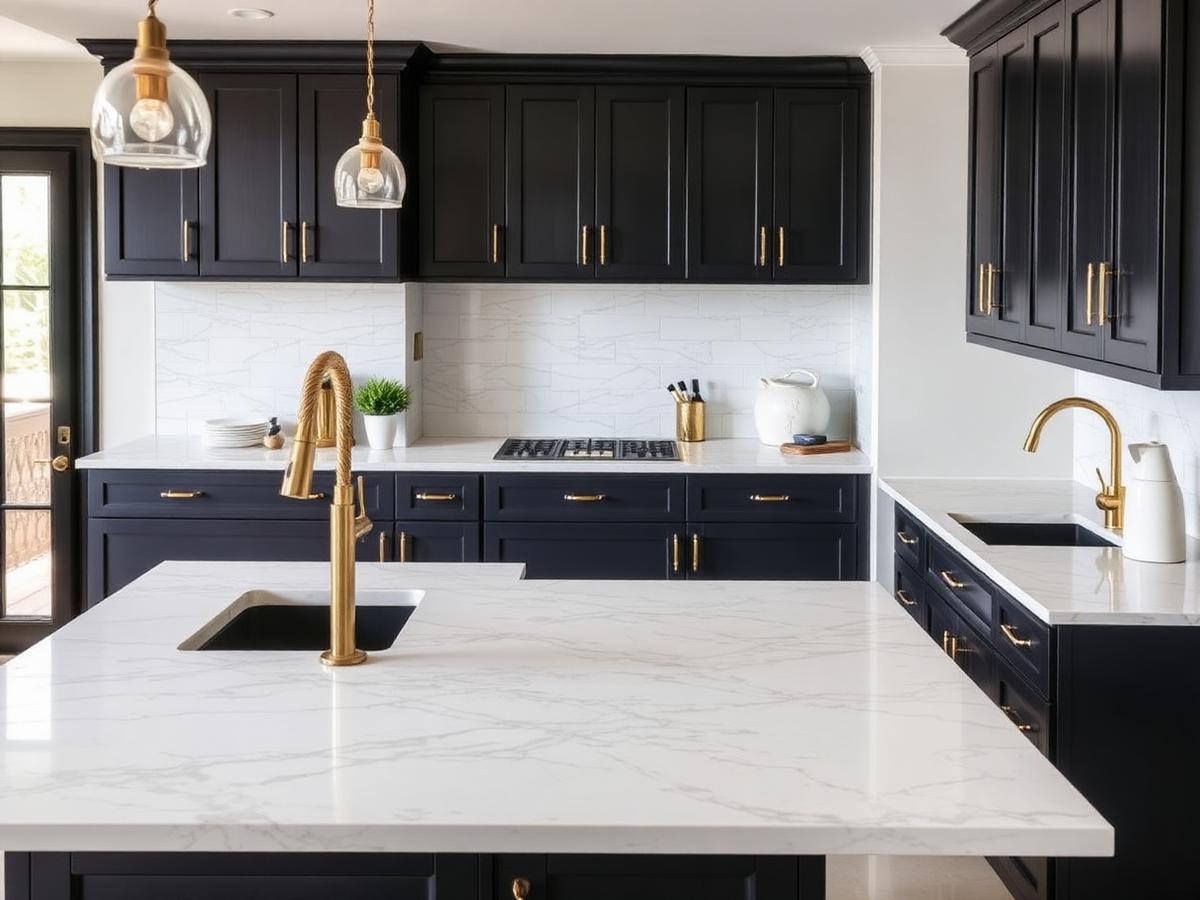 Finished kitchen remodel with marble island